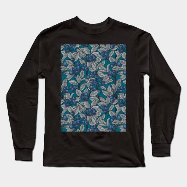 Blueberries - blue and gray Long Sleeve T-Shirt by katerinamk